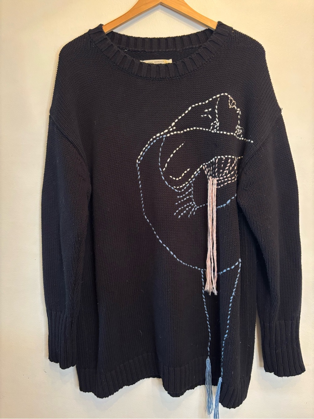 Zara Black Embroidered Tassel Knit Sweater